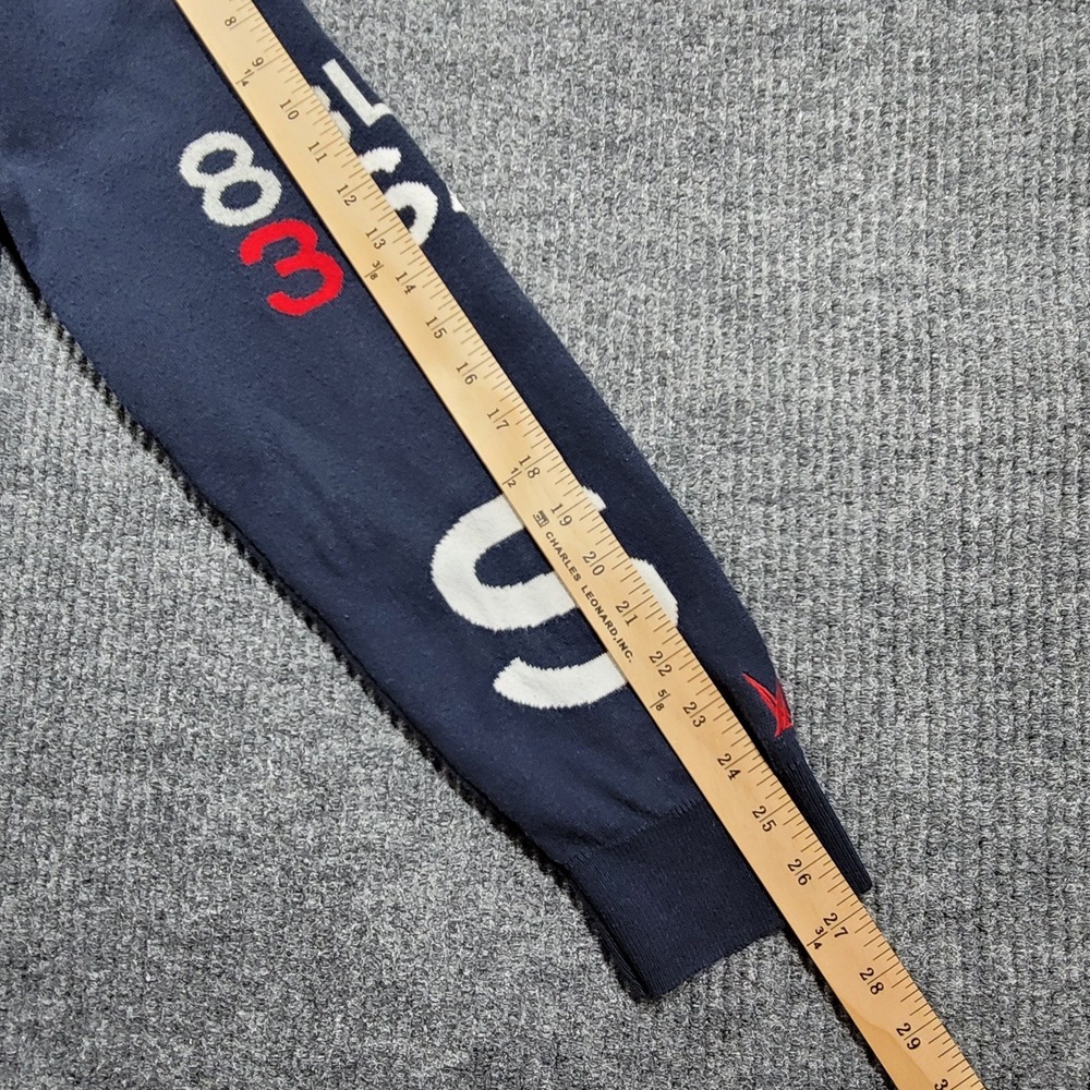 VTG Nautica Blue Sail Sweater Men's Navy Blue Full Zip Graphic Intarsia Knit XL - Picture 5 of 12